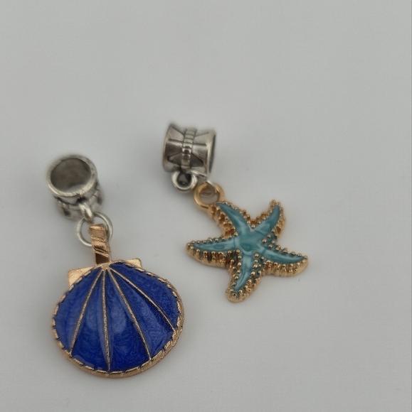 Beach Charm Set Starfish & Seashell Enamel Drop Dangle for European Bracelet - Picture 3 of 4